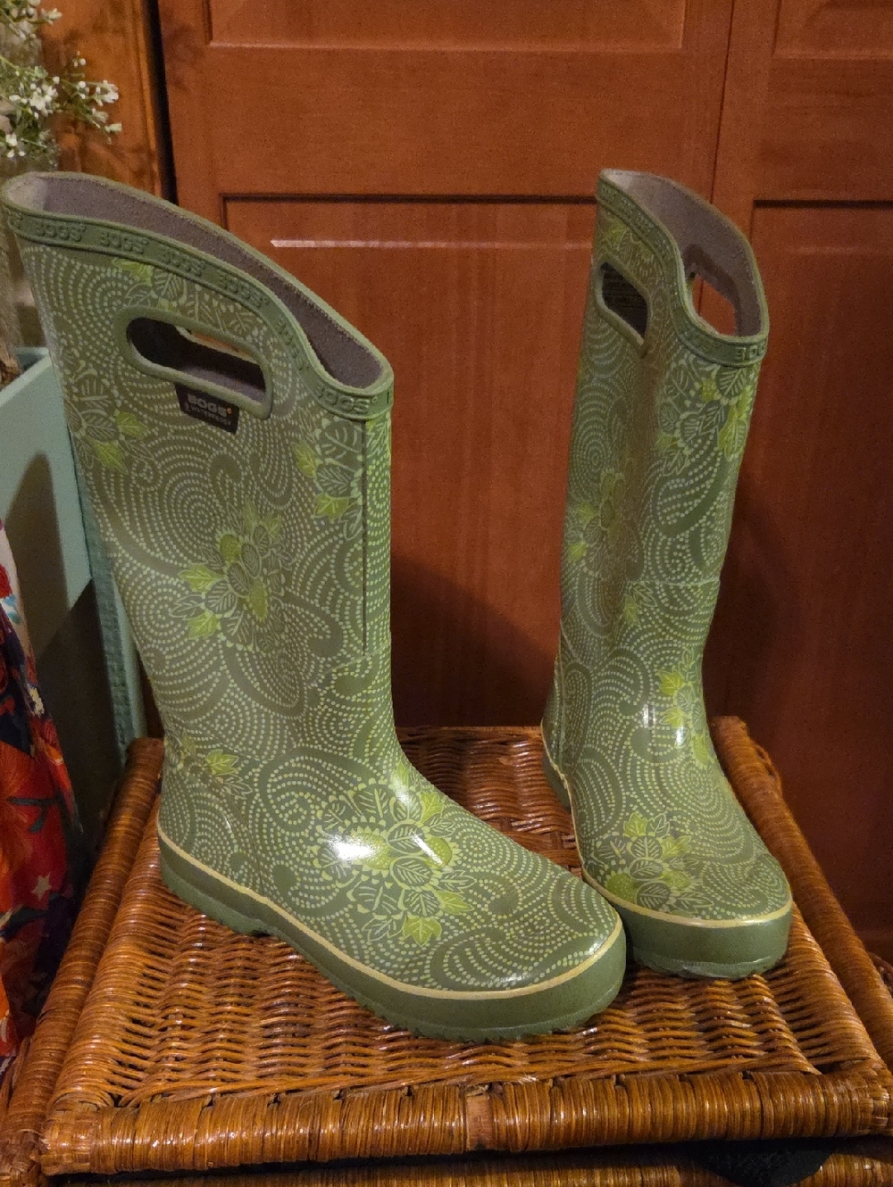 Bogs Women's Green Floral Waterproof Tall Rain Boots